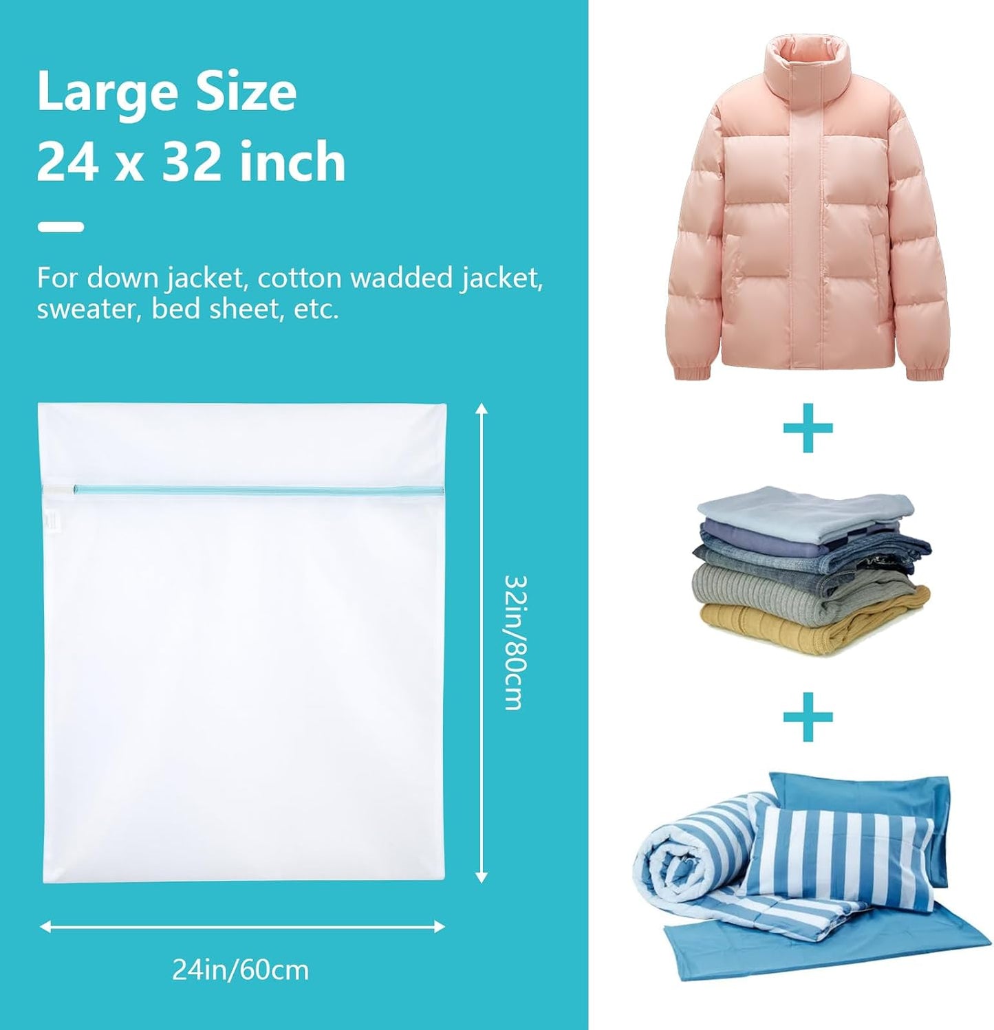 OTraki Large Mesh Laundry Bags 28x35 inch Zipper Mesh Lingerie Bags for Washing Delicates Net Laundry Mesh Bag Machine Washable for Dorm Hotel Camp Don't Drying, Melting 140-176℉, White