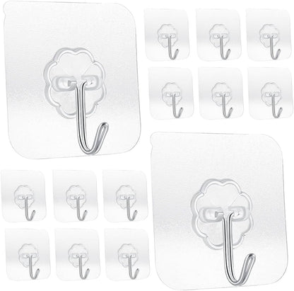 Heavy Duty Adhesive Hooks 33 lb(Max) 15KG,Waterproof and Oilproof Reusable Seamless Hooks Heavy Duty Wall Hook for Kitchen Bathroom Office 24 Pack