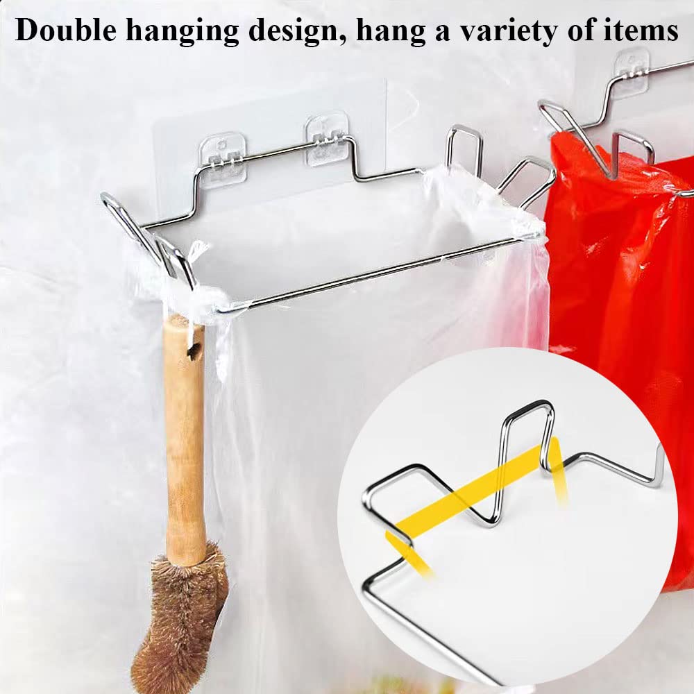 Trash Bag Holder for Cupboards Kitchen Cabinet Door, Stainless Steel Portable Garbage Bins ( with Wall Sticker Base ) Kitchen Waste Bins, Easy to Store, Can Be Put Away At any Time, Kitchen Essential