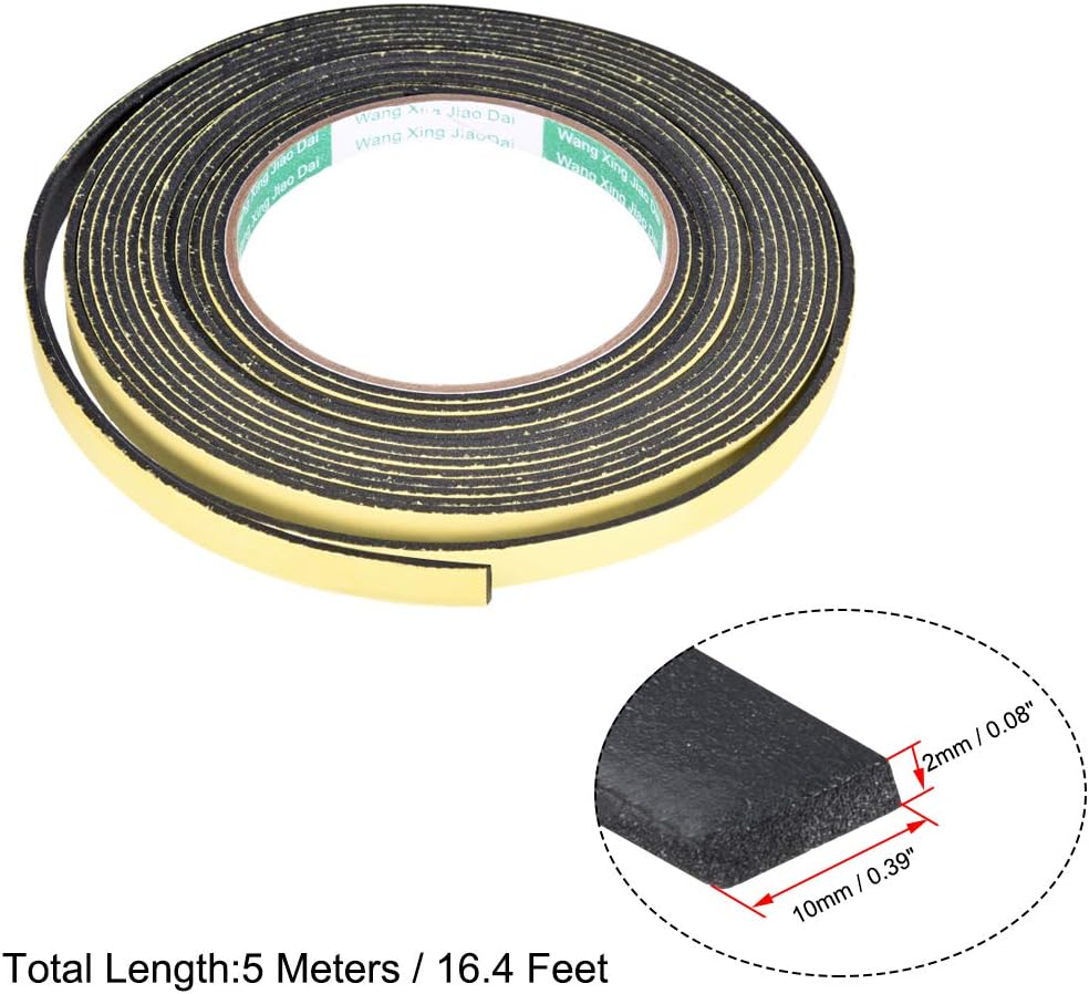 uxcell Sealing Foam Tape 5mm Wide 3mm Thick 4m/13ft Long, Self Adhesive Weather Strip for Window Door Insulation, Pack of 2