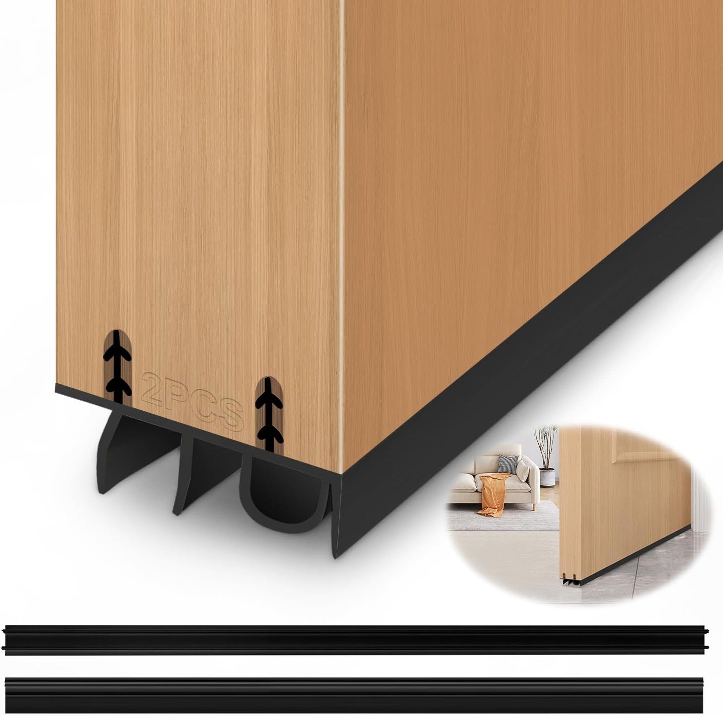 Door Draft Stopper, Cuttable Concealed Kerf/Channel Fit Under Door Seal, Draft Stopper Threshold Seal Bottom of Door Weatherstrip Kerf Weather Stripping Doors 39” Length (White, 39 inch)