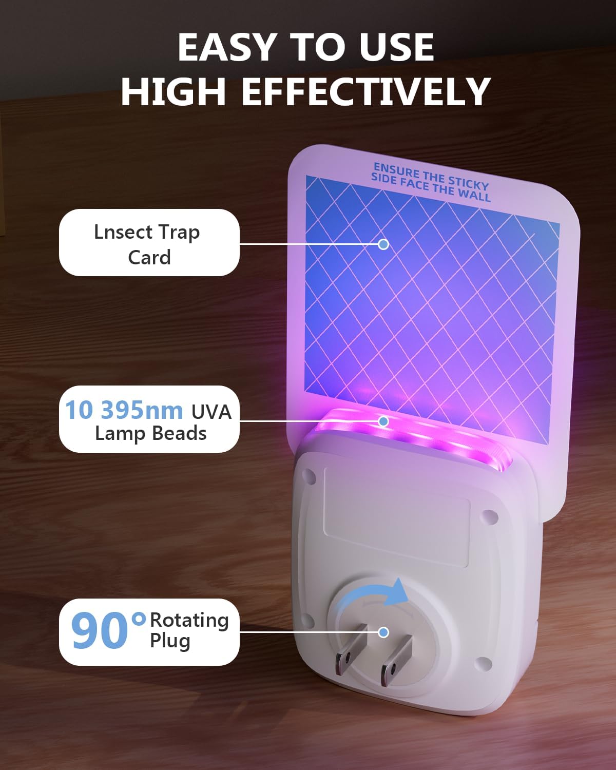Mosiller Flying Insect Trap, Indoor Plug-in Fruit Fly Trap, Gnat Traps, 400 Total Sq Ft Protection, Suitable for Gnat, Moth, and Mosquito, and Can Used in Every Corner of Home - 1 Device +5 Glue Cards