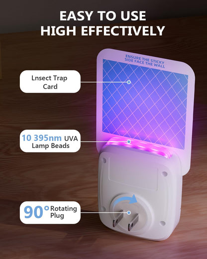 Mosiller Flying Insect Trap, Indoor Plug-in Fruit Fly Trap, Gnat Traps, 400 Total Sq Ft Protection, Suitable for Gnat, Moth, and Mosquito, and Can Used in Every Corner of Home - 1 Device +5 Glue Cards