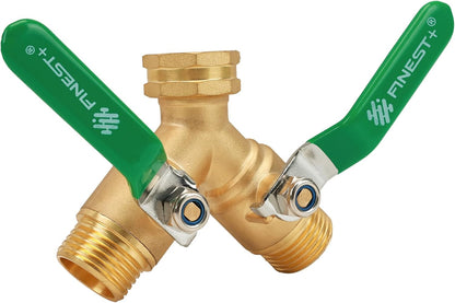 FINEST+ Garden Hose Splitter 2 Way, Heavy Duty Brass Y Valve Garden Hose Splitter With Stainless Steel Long Handle, Full Flow Hose Splitter Connector, Y Valve 3/4 Inch GHT Thread
