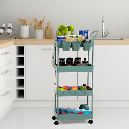 danpinera Storage Cart on Wheels, 3 Tier Slim Laundry with Wheels Bathroom Organizer with Hanging Cups Hooks Dividers Handle Mobile Rolling Art Cart for Bathroom Kitchen Narrow Places, White
