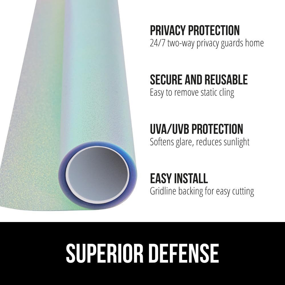 Gorilla Guard Window Privacy Film, Removable Two Way Sun Blocking, Reusable No Residue Stickers, Strong Static Clings to Glass Windows, Decorative Bathroom Door Coverings, 17.5 x 78.7 Inch, Frosted