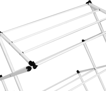 Honey-Can-Do Heavy-Duty Gullwing Clothes Drying Rack, 50 lb, White | Gullwing rack adds 46 ft of drying space with dedicated shoe bars. Sturdy metal, 50 lb capacity, folds flat.