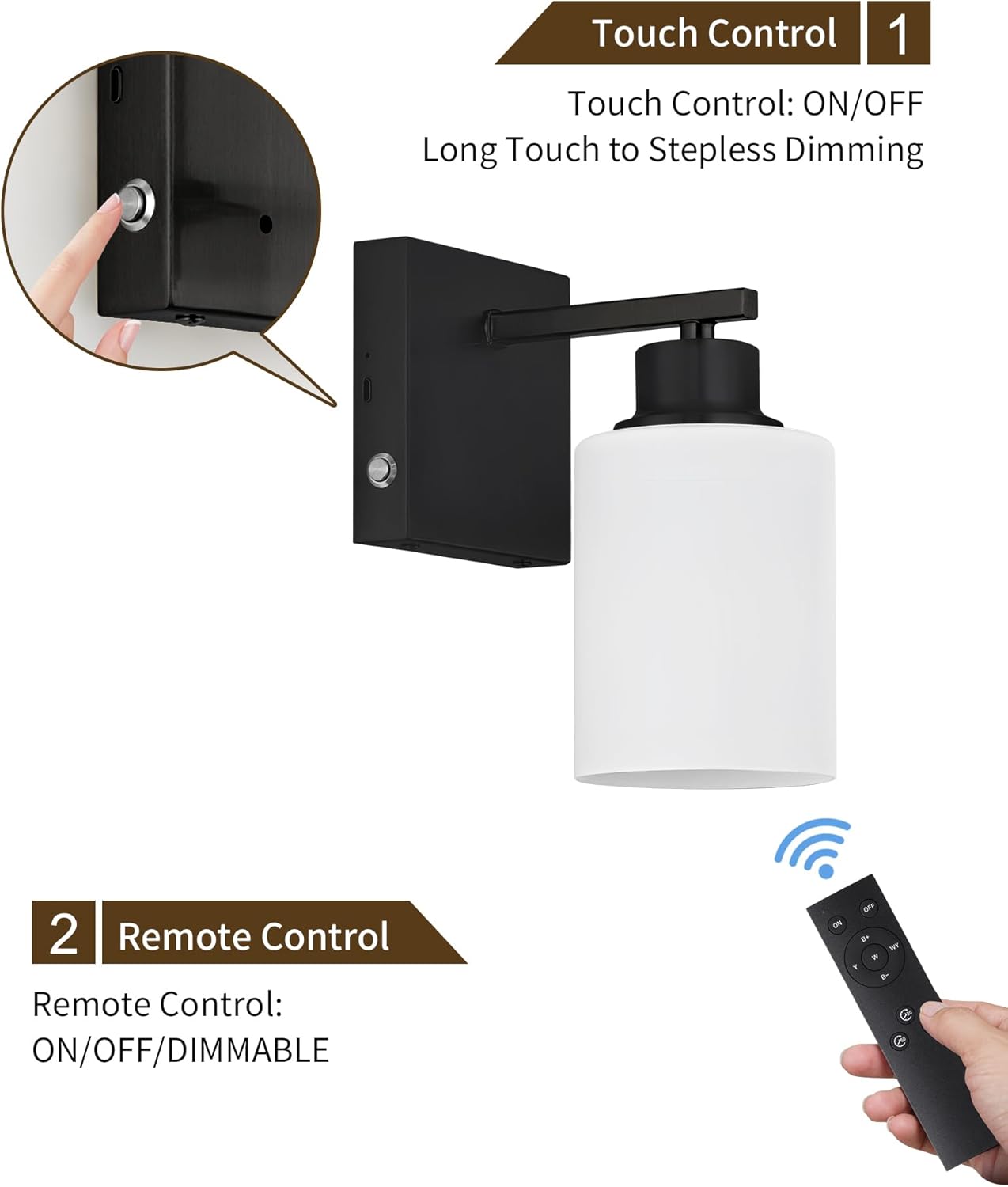 Battery Operated Wall Sconce Set of 2, Black Rechargeable Wall Lights with Timer Function, Easy Install Dimmable Wireless Wall Lamps Sconces Wall Decor for Living Room Bedroom Hallway, Emergency 3000K