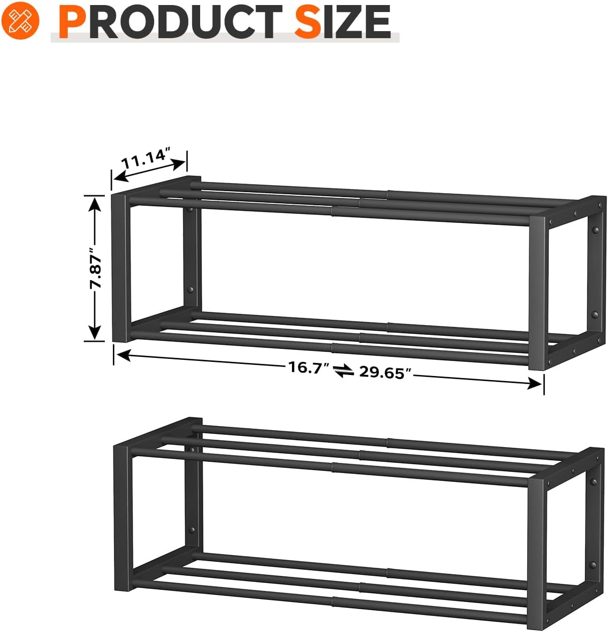 Homeiju Hanging Shoe Organizer,2 Pack Wall Mounted Shoe Rack Holds 12 Pairs,Space Saving Metal Wall Shoe Rack,Hanging Shoe Rack Shoe Holder for Small Space,Entryway,Closet,RV,Camper（Black
