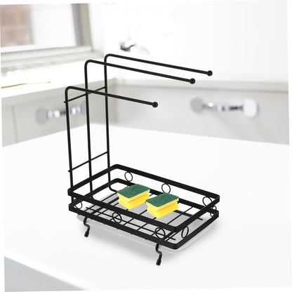 SOLUSTRE Dual-Purpose Wall-Mounted Sponge Rack Black 3-Rod Dishcloth Holder Kitchen Draining Rack for Sponge and Rags Space-Saving Design for Cleaning Supplies