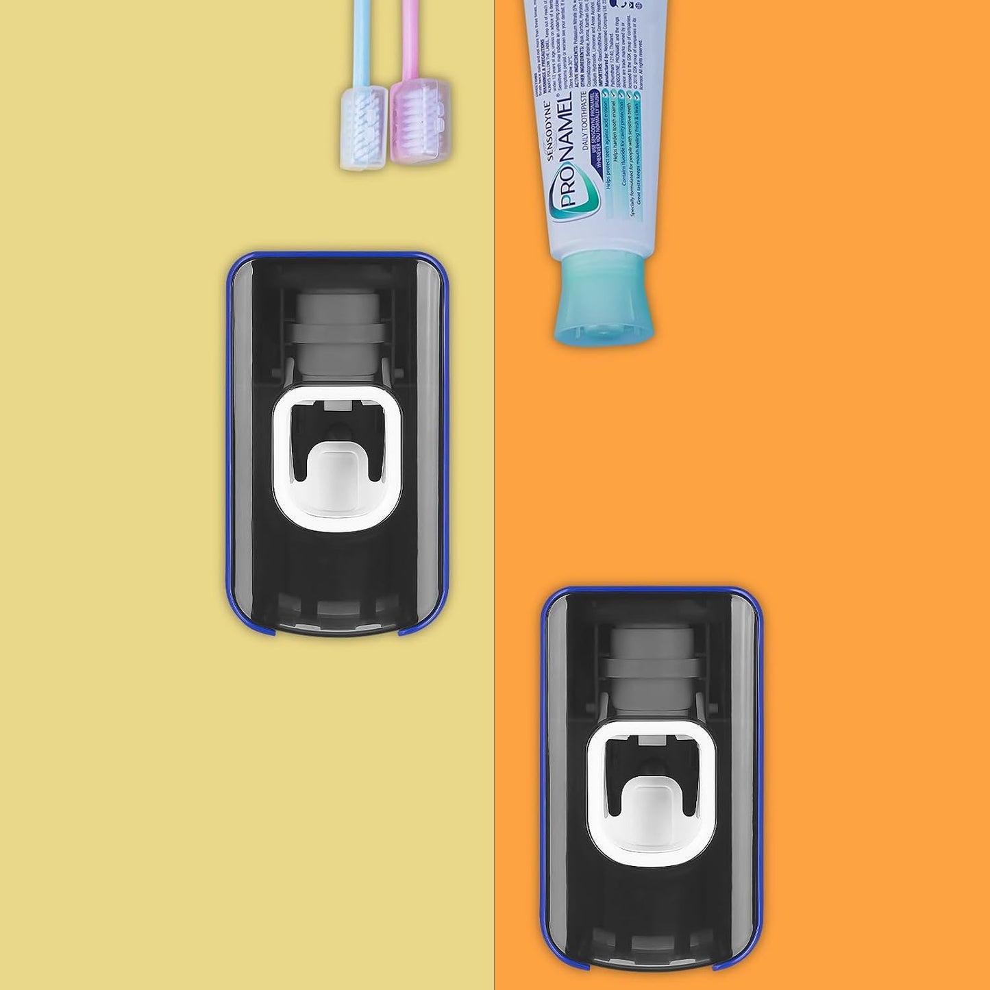 2 Slot Toothbrush Holder and Toothpaste Dispenser Wall Mounted, Automatic Toothpaste Squeezer, 2 in 1 Tooth Brush Toothpaste Organizer for Shower (Grey)