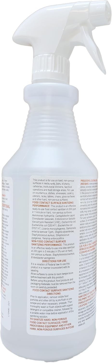 Bussit Clean Foodservice Surface Sanitizer & Cleaner, Spray and Wipe, Kills 99.9% of Kitchen Bacteria, 1 Quart (Each)