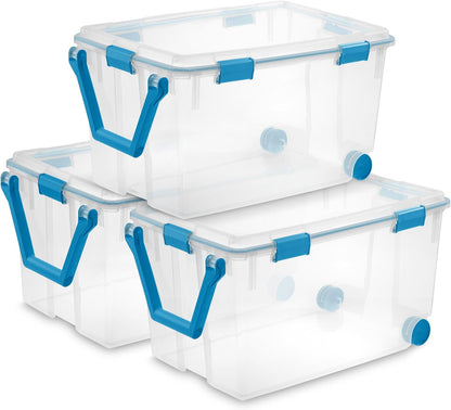 Sterilite 4-Pack Gasket Box, Home Storage Organizer Bins with Lids, 37 Quart – Stackable Clear Plastic Containers for Bedroom, Bathroom, Garage, Basement, or Attic