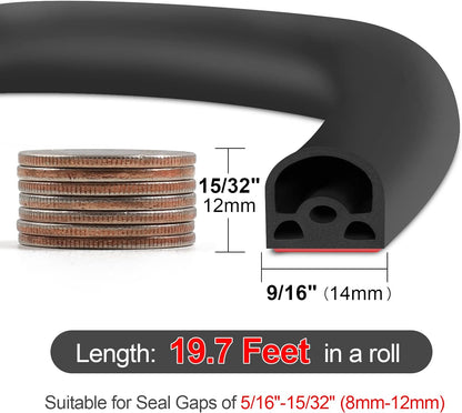 [New Upgrade] 19.7Ft Silicone Door Weather Stripping Door Seal Strip for Doors & Windows, Multi-Layer Soundproof Chamber Design, Self-Adhesive, Seal Large Gaps, Easy to Cut & Install