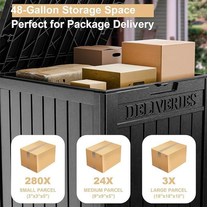 DRATO 180 Gallon Outdoor Storage Box, Large Waterproof Deck Box, Lockable Resin Storage Container with Reinforced Support for Patio Cushions, Garden Tools, UV-Resistant Outdoor Chest（Black，180 Gallon）