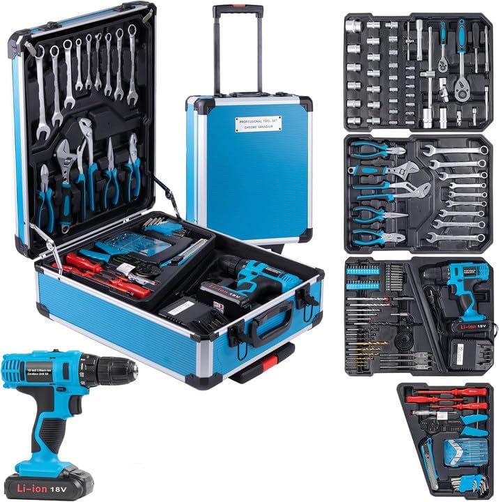 346Pcs Tool Sets, 18V Electric Power Drill Set for Men, Household Home DIY Hand Tool Kits,18+1 Clutch Cordless Power Drill Set for Thanksgiving, Christmas,Father's Day (Silver)