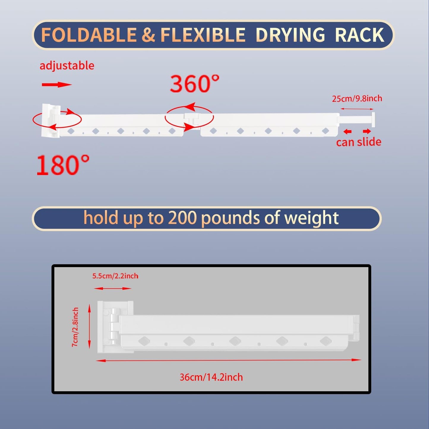 Wall Mounted Clothes Hanger Drying Folding Racks | Full 180° horizontal & vertical pivot
