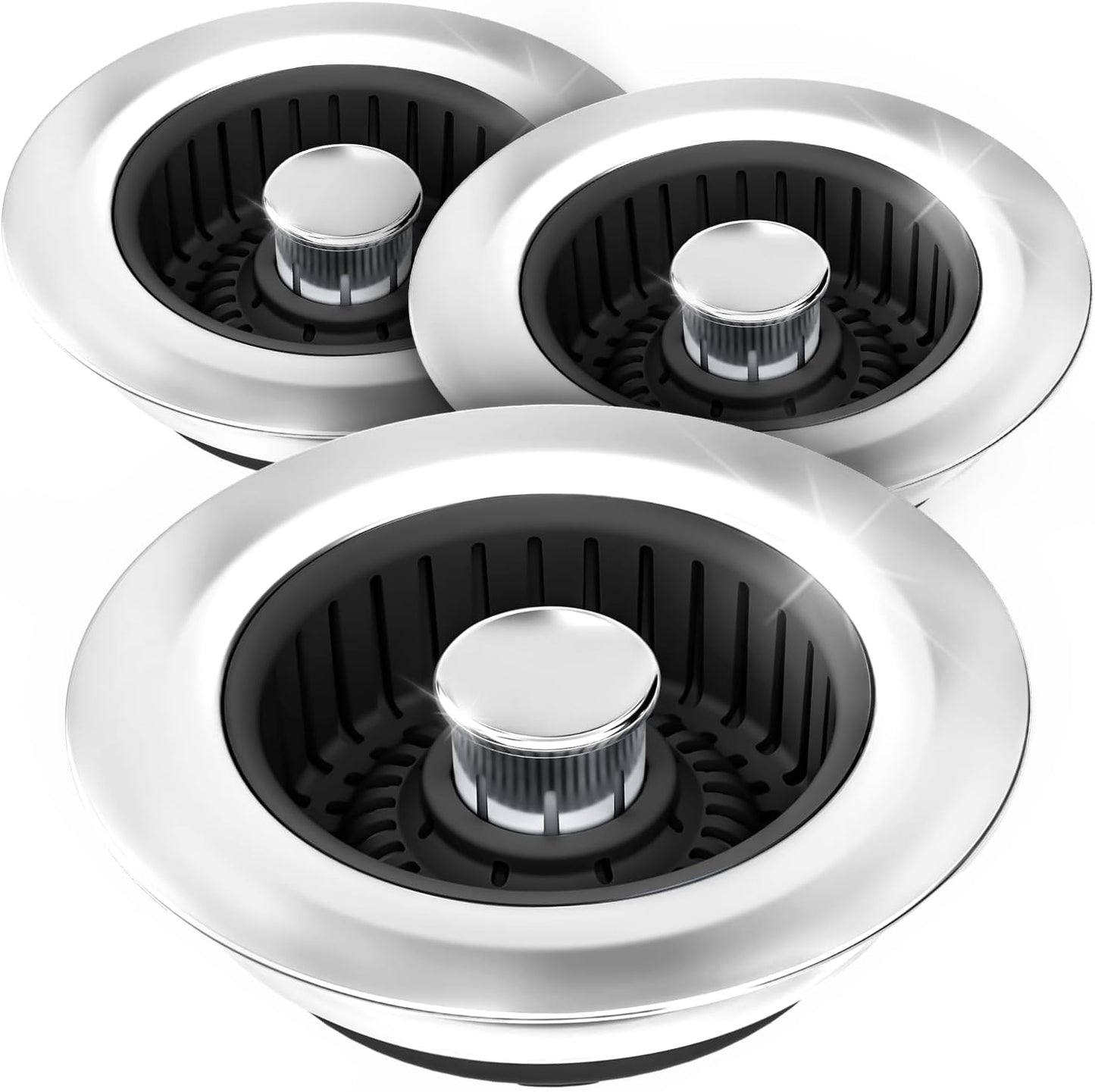 Sink Drain Strainer - Sink Stopper Kitchen Drain, 3 in 1 Kitchen Sink Drain Strainer with Anti-Clogging Basket, Kitchen Gadgets Clearance Sink Accessories, Fit US Standard 3-1/2'' Sink Hole, Silver