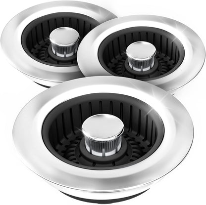 Sink Drain Strainer - Sink Stopper Kitchen Drain, 3 in 1 Kitchen Sink Drain Strainer with Anti-Clogging Basket, Kitchen Gadgets Clearance Sink Accessories, Fit US Standard 3-1/2'' Sink Hole, Silver