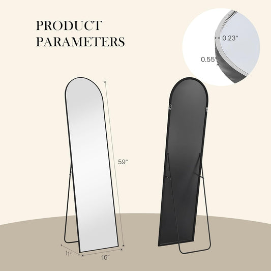 Arched Mirror Full Length, Upgraded 16"x59" Body Wall Mirrors with Shatter-Proof Glass, Floor Standing, Hanging or Leaning, Tall Arch Mirror with Stand Aluminum Alloy Frame for Bedroom Cloakroom