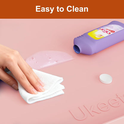 ukeetap Extra Thick Silicone Mat Waterproof with Raised Edge 19” x 12”, BPA Free Non-Slip Dog & Cat Food Mat, Feeding Mat for Food and Water Bowls, Spill Proof Mat to Protect Floors, Black