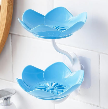 Soap Dish Holder for Shower Bar Double Layer Cute Lotus Shape Adhesive Tray Sink Wall Mounted Shampoo NO-Drilling Self Draining Hanging Saver Rack Plastic Bathroom Bathtub Kitchen，Pink