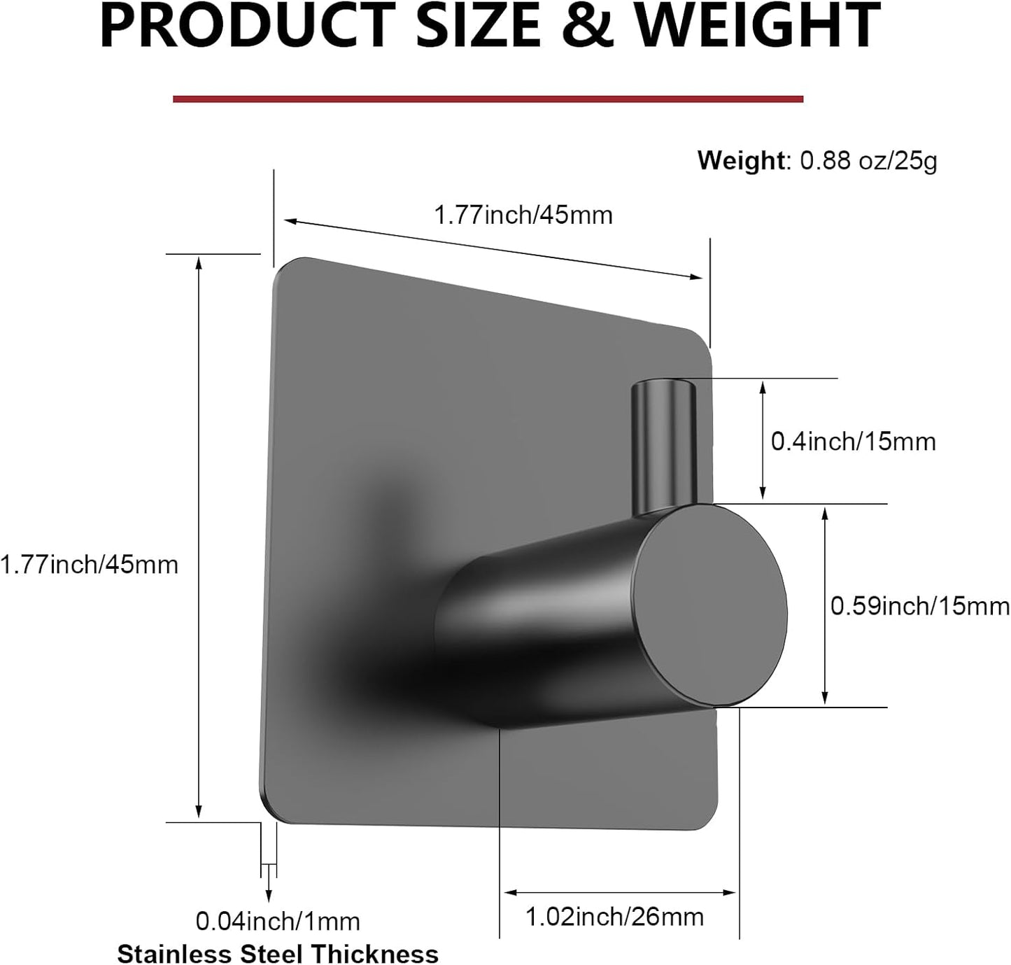 Adhesive Towel Hook 8Pack Matte Black, Modern Style Stainless Steel Wall Hooks Stick for Clothes, Hat, Towel Robe Hook Rack Wall Mount, Thicken Holder for Home Bathroom Kitchen