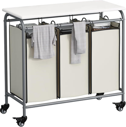 LINZINAR 3-Bag Laundry Hamper, Black Laundry Basket, 35.6 Gal(135 L) Laundry Sorter Cart Laundry Room Organization with Heavy Duty Rolling Lockable Wheels and Removable Bags