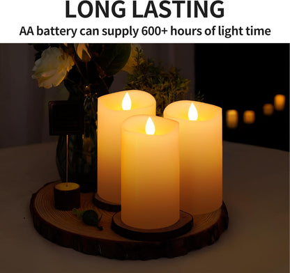 3x3 Flickering Flameless Candles Set of 2, 2AA Battery Life 600 Hours Battery Candles Flickering with Timer,3 inch Flameless Candles with Remote for Indoor/Outdoor, Ivory