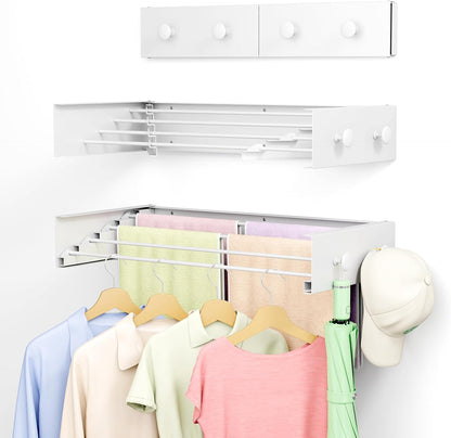 Wall Mounted Drying Rack, 23.6" Retractable Clothes Drying Rack, Heavy Duty 60LB Capacity with 4 Stainless Steel Rods, Foldable Laundry Rack for Indoor Laundry Room, Balcony & Bathroom