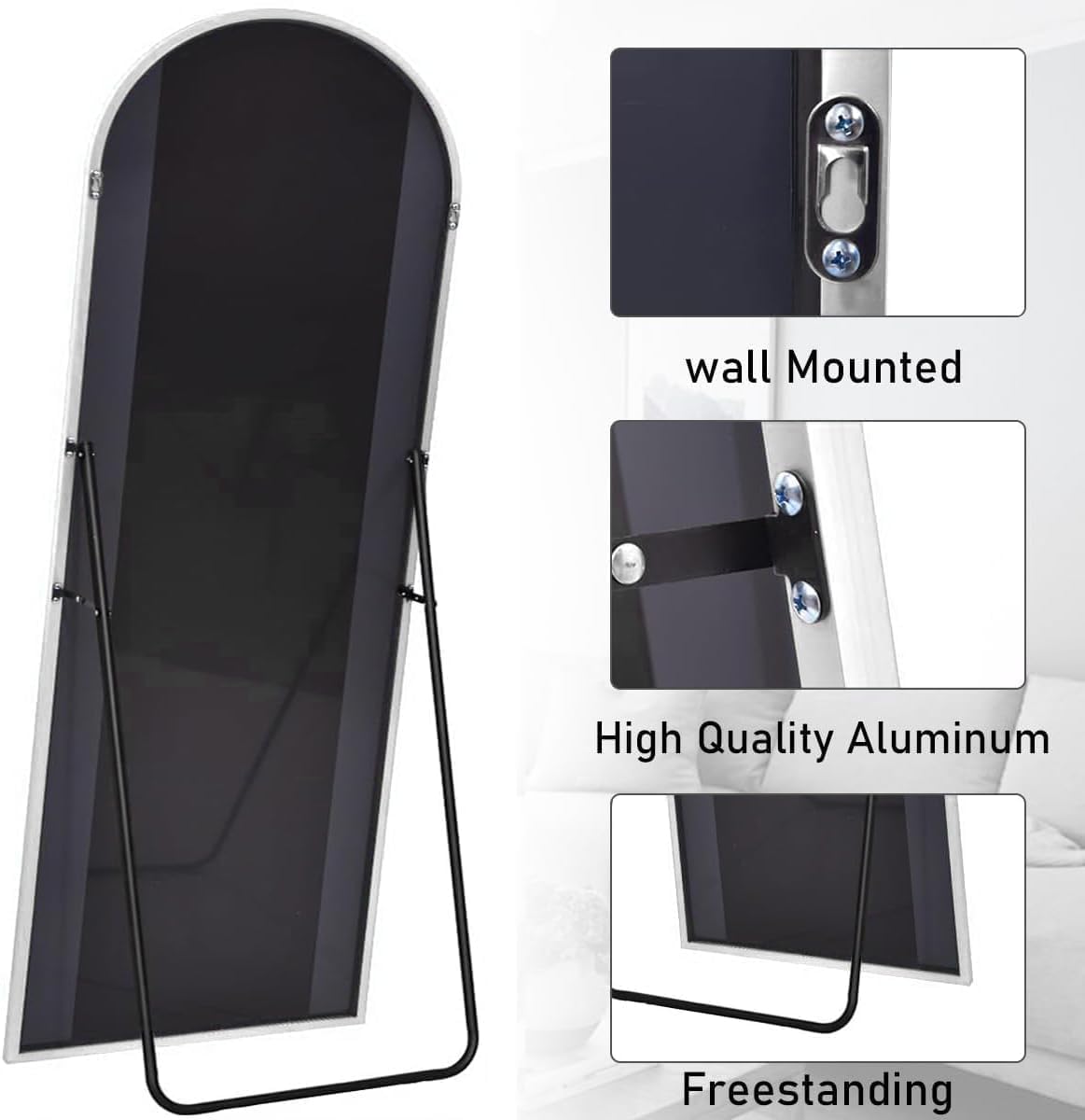 Prywot Arched Full Length Mirror, 70"x26" Free Standing Floor Mirror, Modern Full Body Mirrors with Stand, Wall Mirrors with Aluminum Alloy Frame for Bedroom,Living Room, Gold