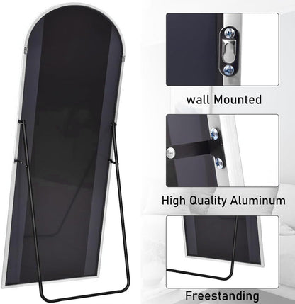 Prywot Arched Full Length Mirror, 70"x26" Free Standing Floor Mirror, Modern Full Body Mirrors with Stand, Wall Mirrors with Aluminum Alloy Frame for Bedroom,Living Room, Gold