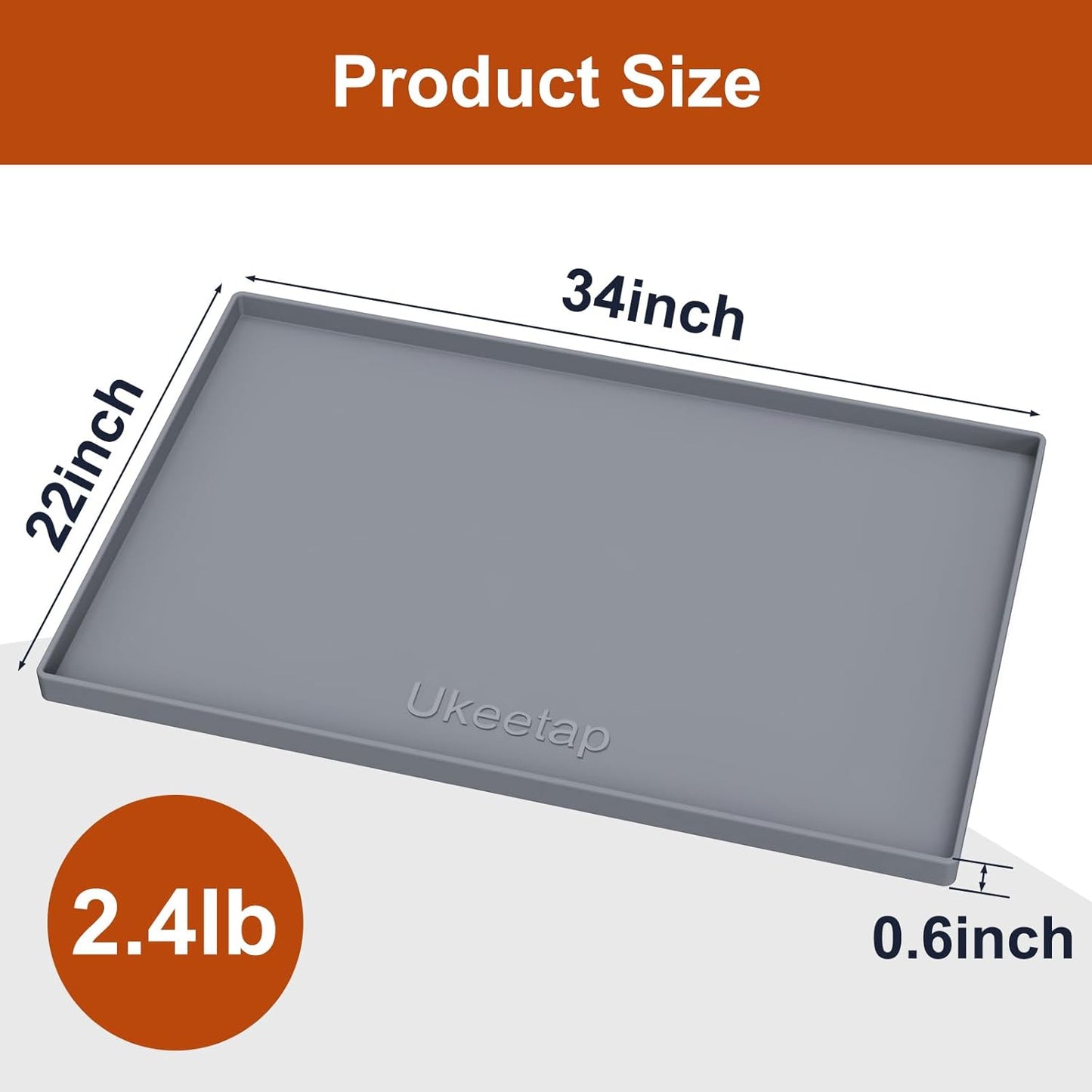 ukeetap Extra Thick Silicone Mat Waterproof with Raised Edge 19” x 12”, BPA Free Non-Slip Dog & Cat Food Mat, Feeding Mat for Food and Water Bowls, Spill Proof Mat to Protect Floors, Black