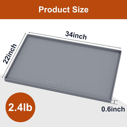 ukeetap Extra Thick Silicone Mat Waterproof with Raised Edge 19” x 12”, BPA Free Non-Slip Dog & Cat Food Mat, Feeding Mat for Food and Water Bowls, Spill Proof Mat to Protect Floors, Black