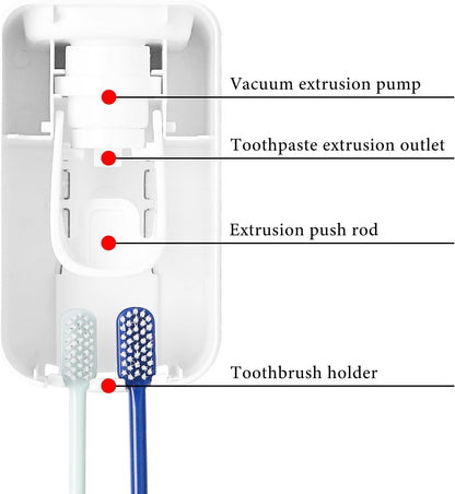 2 Slot Toothbrush Holder and Toothpaste Dispenser Wall Mounted, Automatic Toothpaste Squeezer, 2 in 1 Tooth Brush Toothpaste Organizer for Shower (Grey)