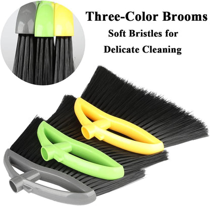 3 Pack Wide Heavy Duty Angle Broom - Stiff Bristle Outdoor Brooms for Sweeping Patio, Garden, Garage, Yard (Black, Yellow, Green)