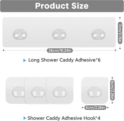 14 Pack Shower Caddy Adhesive Replacement, Transparent Strong Adhesive Hooks, No Drilling, Waterproof Wall Hooks for Shower Caddy, Bathroom Storage Shelves and Kitchen Racks
