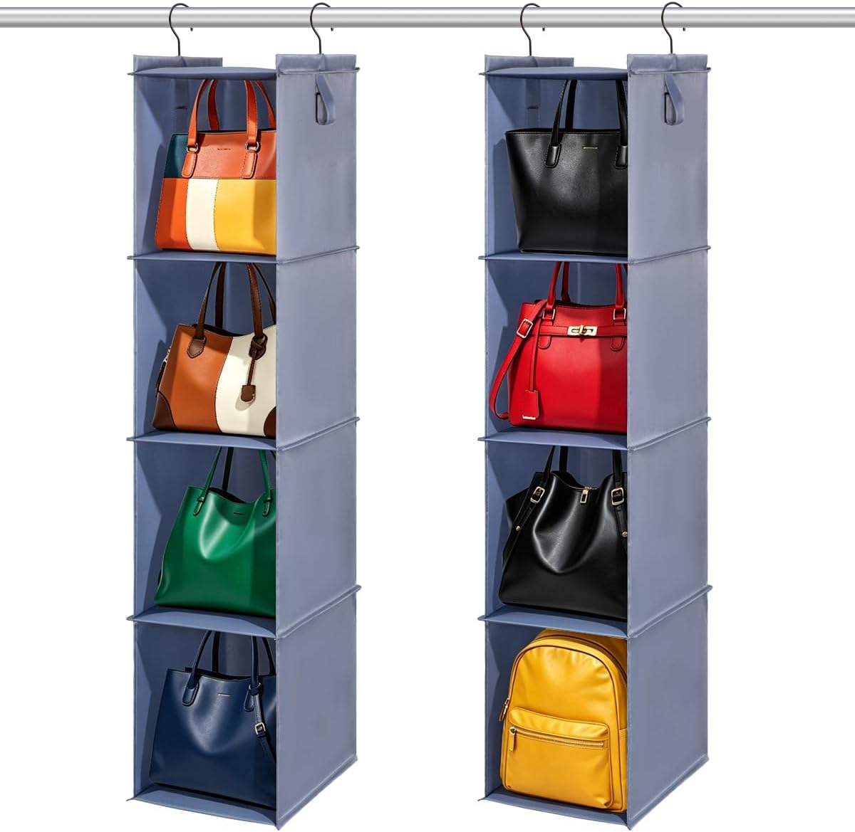 Hanging Closet Organizer Storage Shelf Rack Bag Sweater Hat Shoe | 59" Hang Closet Organization Storing Shelves Rack Display for Purse Handbag Clothes Space Saver Oxford Cloth Large Grey 2Pack