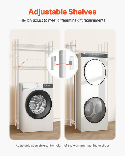 VEVOR Over The Washer and Dryer Storage Shelf, 3 Tier Laundry Room Drying Rack with Hanger Rod and Hooks, Adjustable Over Washer and Dryer Shelves, Laundry Room Shelf Storage Space Saver, Black