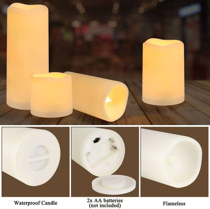 Enpornk Flameless Battery Operated Outdoor Waterproof Set of 12(D: 3" x H: 3" 4" 5" 6") Pillar LED Candles with 10-Key Remote and Cycling 24 Hours Timer