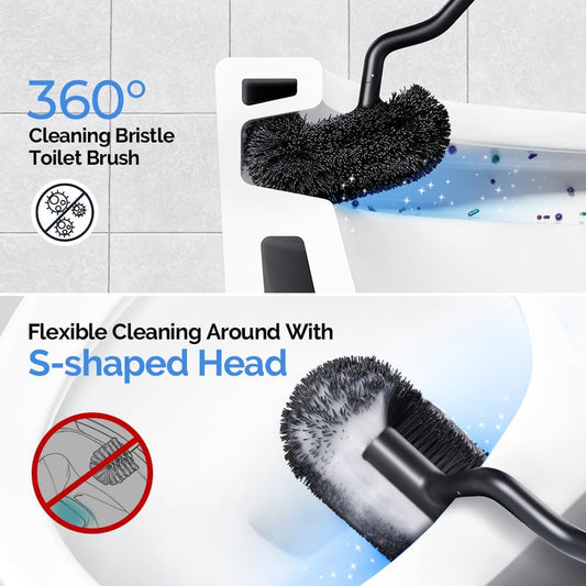 HAMITOR Toilet Brush and Holder Set: 304 Stainless Steel Heavy Duty Deep Cleaning Bowl Cleaner Brush with Curved Bristle - Wall-Mounted for Home Apartment Bathroom Accessories Silver 1 Pack