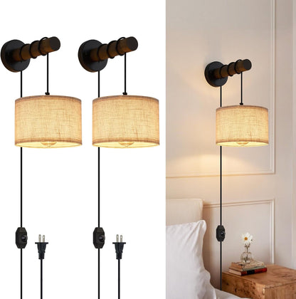 XSDeTu Rechargeable Battery Operated Wall Sconces Set of 2, Modern Battery Powered Wall Light with Wooden Arm & Remote Control, Adjustable 3 Colors Dimmable Wall Lamps for Bedroom, Living Room
