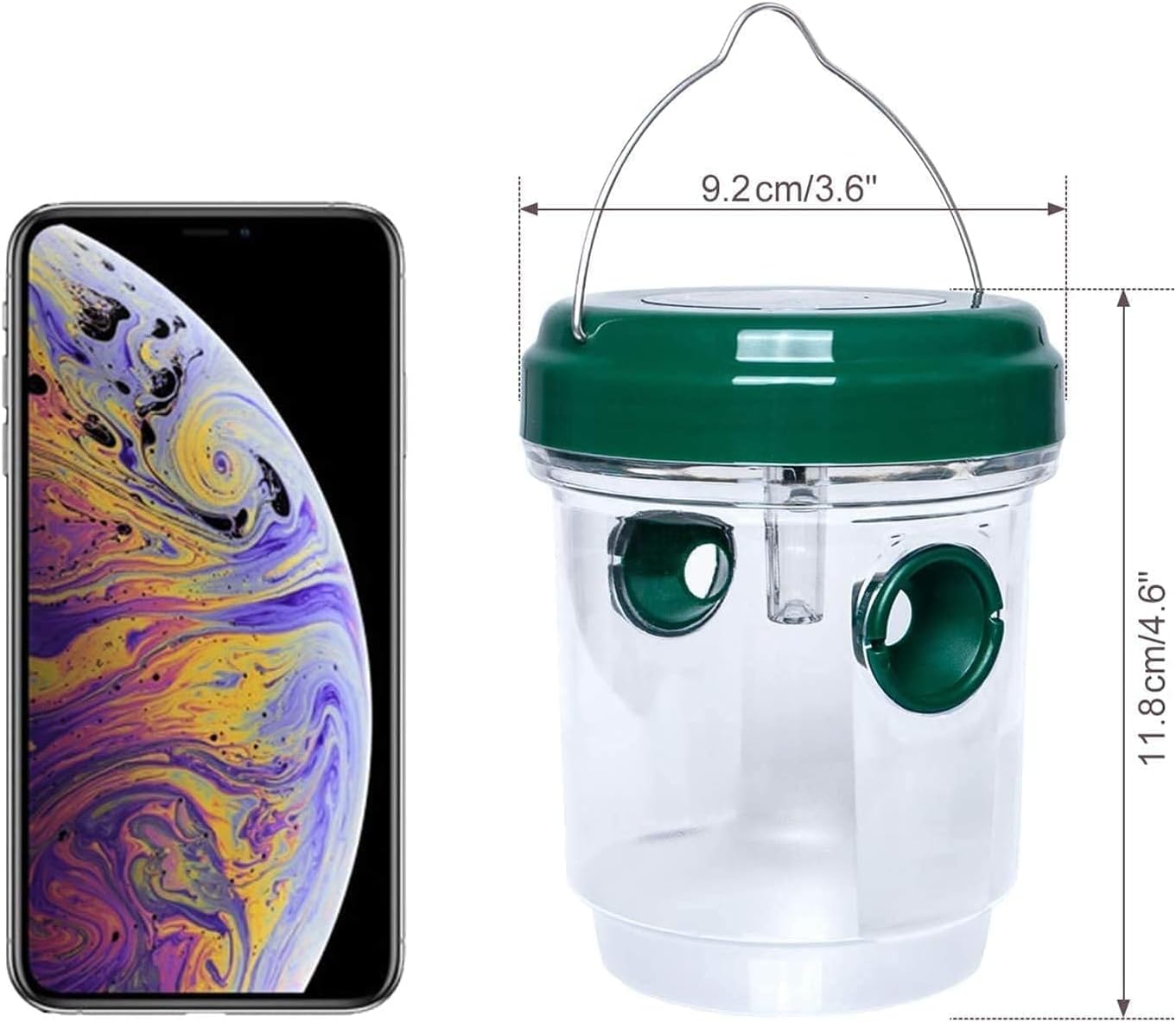 Solar Wasp Bee Trap, Outdoor Hanging LED Light Reusable Catcher for Outside | Brush Included, DIY Bait, Fits Hornet, Yellow Jacket, Wasp & Carpenter Bee, All-day Outdoor Use for Garden, Orchard & Farm