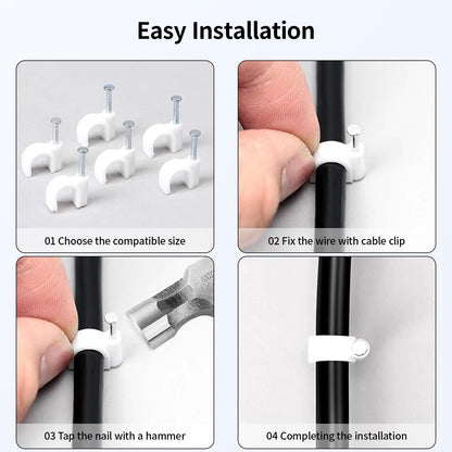 LeMotech Cable Clips, 1000pcs 8mm Wire Wall Clips with Steel Nails, Coaxial Nail Clamps for Cable Cord Management RG6 RG59 CAT5e CAT6 RJ45 Ethernet Cable Clamps, White