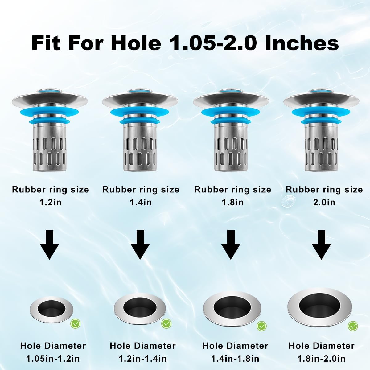 2pack All Metal - Bathroom Sink Stopper,Universal Pop Up Bathroom Sink Drain Strainer with Removable Stainless Steel Filter Basket Hair Catcher, Sink Plug for 1.05''~1.8'' Basin.