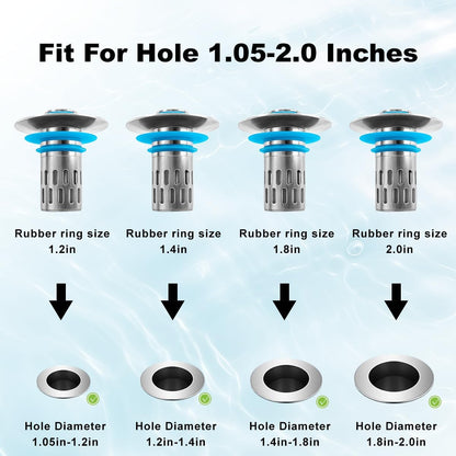 2pack All Metal - Bathroom Sink Stopper,Universal Pop Up Bathroom Sink Drain Strainer with Removable Stainless Steel Filter Basket Hair Catcher, Sink Plug for 1.05''~1.8'' Basin.