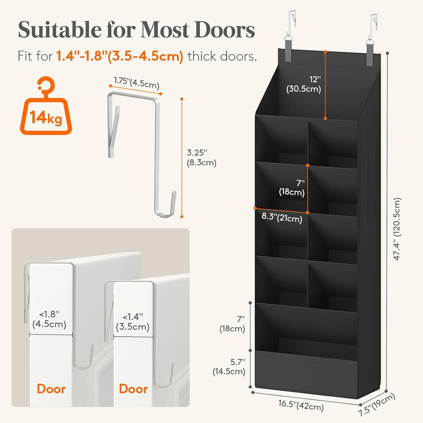 Lifewit 6 Tier Over the Door Shoe Organizer with 11 Large Deep Pockets, Fabric Hanging Shoes Shelf for Closet, Dorm Storage, Fit Up to 12 Pair Shoe Rack Holder for Sneakers, Boots, Gray