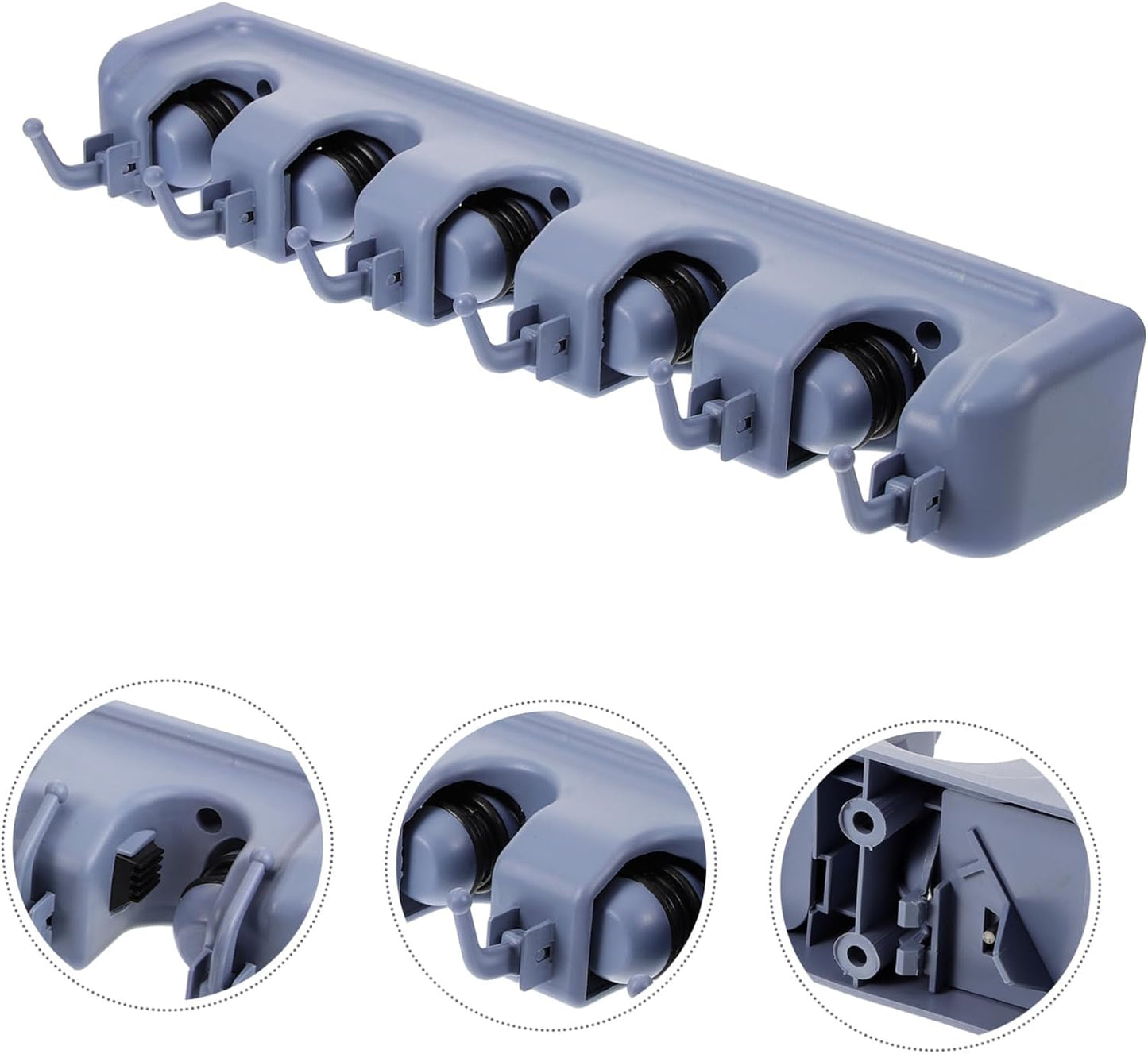 Garneck 5-slot 6-hook Wall Mount Broom Organizer Grey Abs Plastic Mop Holder Easy Install and Sturdy Friction Design