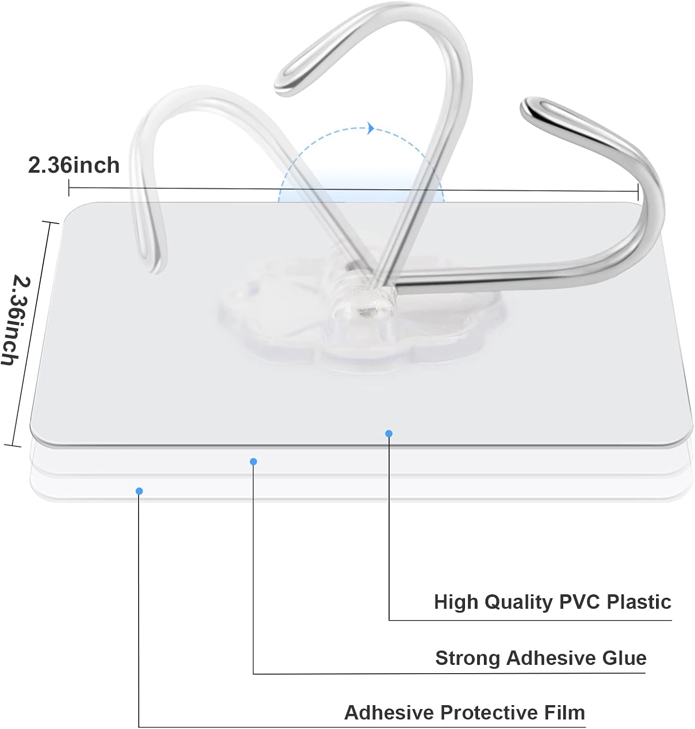 10 Packs Large Wall Hooks for Hanging Heavy Duty 33lb(Max), Waterproof Transparent Adhesive Wall Hooks Wall Hangers Without Nails Sticky Hooks for Bathroom Shower Kitchen Door Utility Hooks Hanger