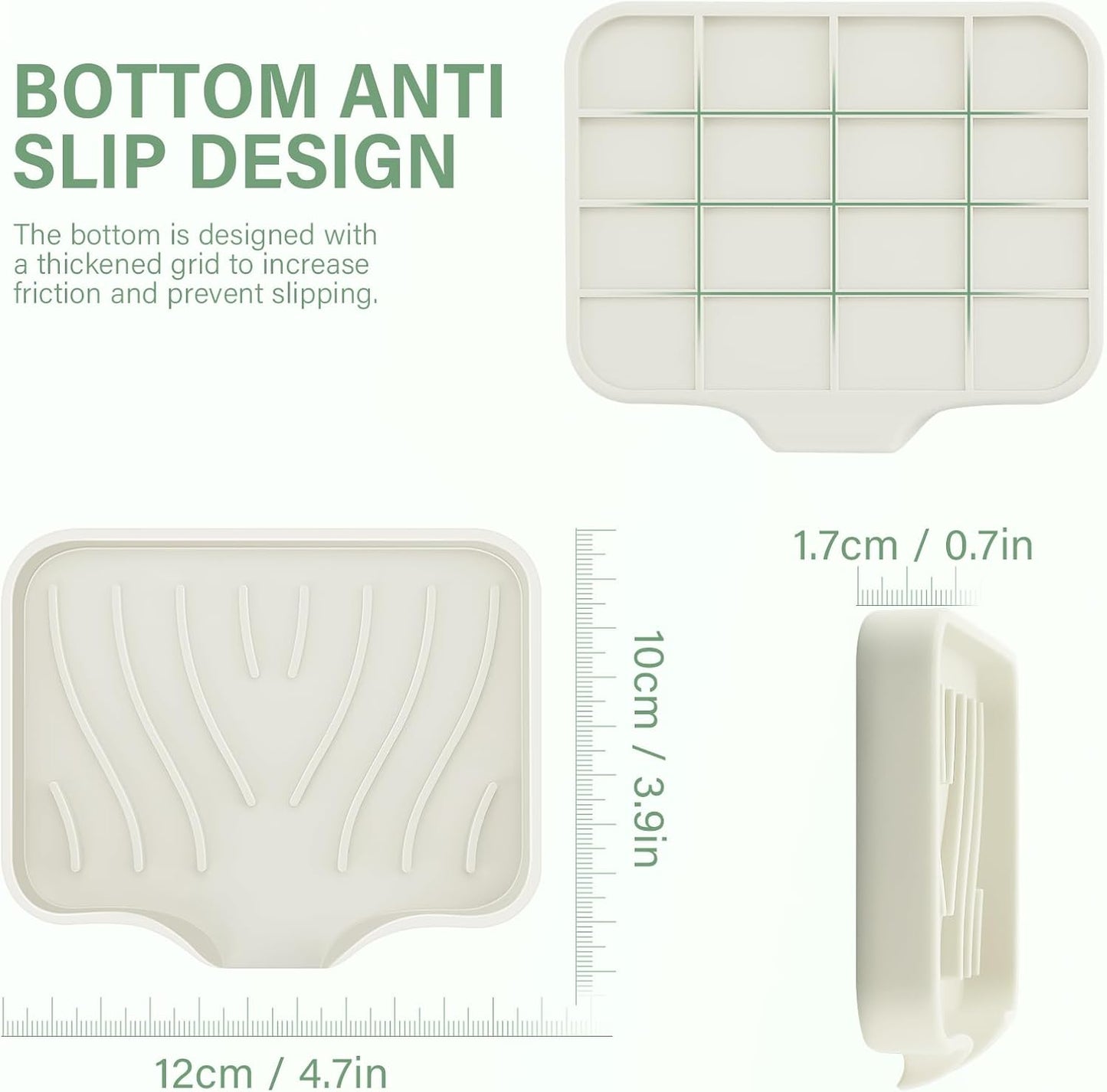 Silicone Soap Dish with Drain, SAISN Kitchen Soap Tray for Shower 2 Pack Self Draining Soap Dish Soft Bathroom Soap Holder for Kitchen Sink Flexible Portable Soap Saver, White